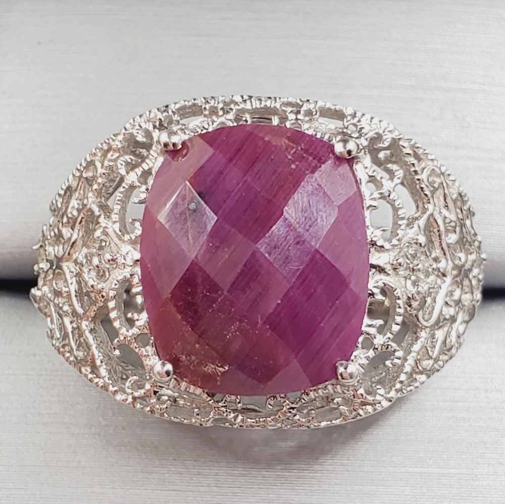 925 Sterling Silver Genuine Ruby Ring White Topaz Ring Statement Ring